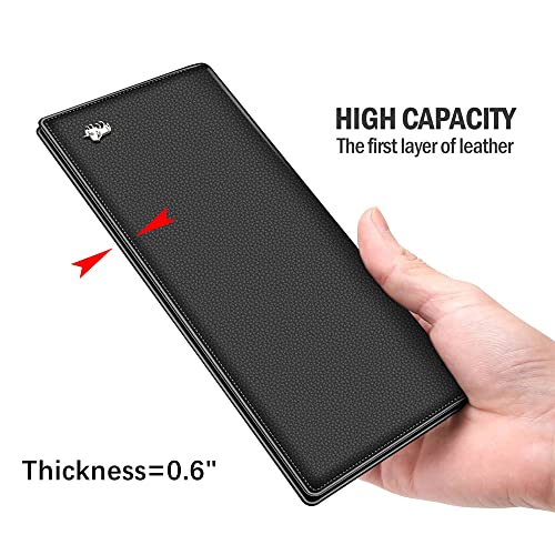 BISON DENIM RFID Bifold Wallets Slim Credit Card Wallet Real Leather Mens Long Wallet with Zipper Coin Pocket3