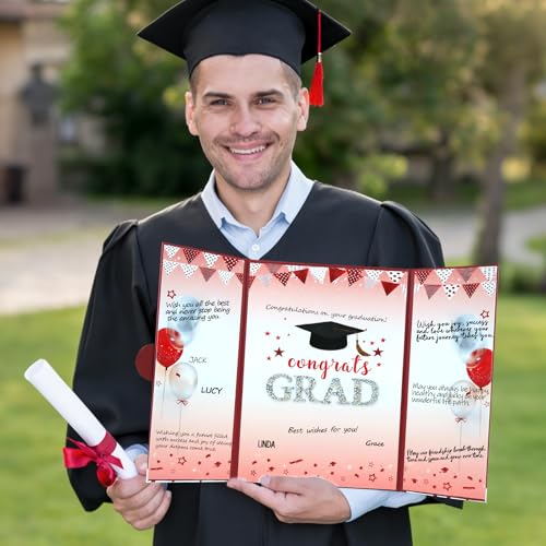 Image of Graduation Guest Book 2026-18 * 12in Congrats Grad Alternative Signature Board - Graduation Decorations Favor Supplies - Class of 2026 Graduation Gifts Keepsake (Red)