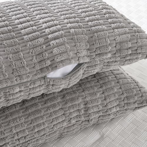 Fancy Homi Decorative Throw Pillow Covers for Bed Couch Bedroom Bench, Soft Corduroy Solid Pillow Case, Rustic Farmhouse Boho Room Decor,54" x 20" (Pack of 1),Gray by Fancy Homi - Used condition - Image 3
