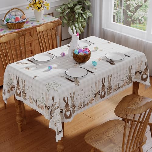Siilues Easter Tablecloth Rectangle 60x84 Inch, Washable Eggs Floral Bunny Easter Table Cloth Seasonal Spring Waterproof Scalloped Edge Fabric Home Party Picnic Dining Table Cover Decorations by Siilues - Used condition - Image 3