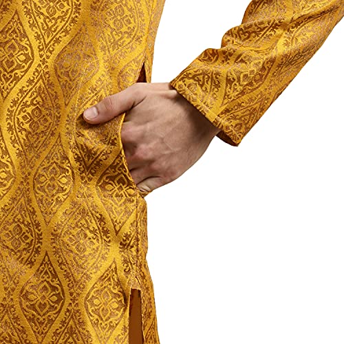 Sojanya (Since 1958) Men'S Jacquard Silk Mustard & Gold Kurta, Size 404