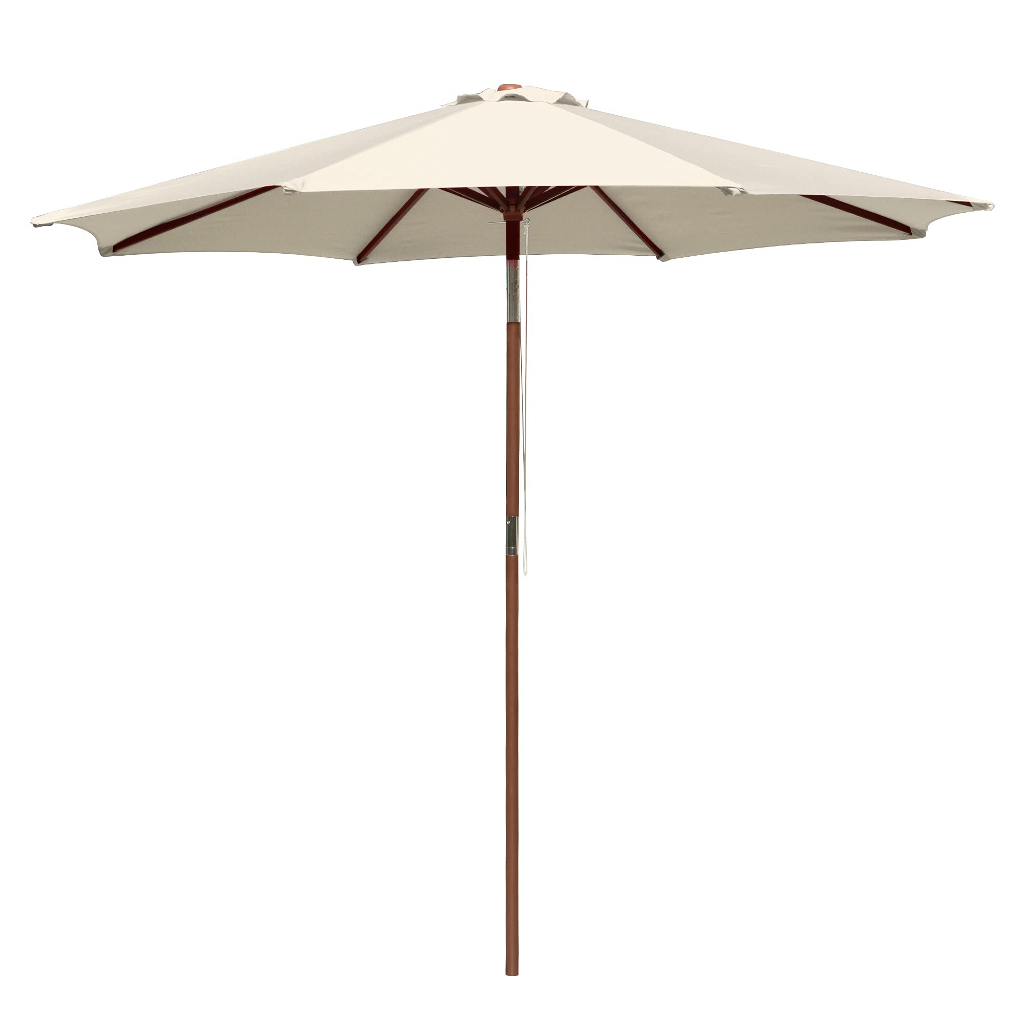 Polea de cuerda acanalada de 9 pies y 8 pies con inclinación de madera para exteriores, sombrilla de patio al aire libre, color beige, mesa de mercado para piscina, terraza, patio