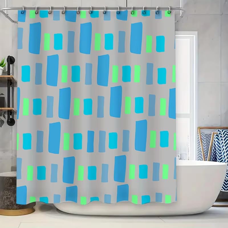 Rideau de douche 150x180 géométrique bleu pour baignoire design