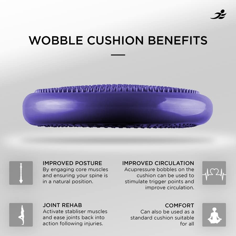 JLL® Balance Cushion, Wobble Cushion, Inflatable, Includes Pump, Kids And Adults, Improves Stability and Balance, Blue, Purple, Green or Hot Pink