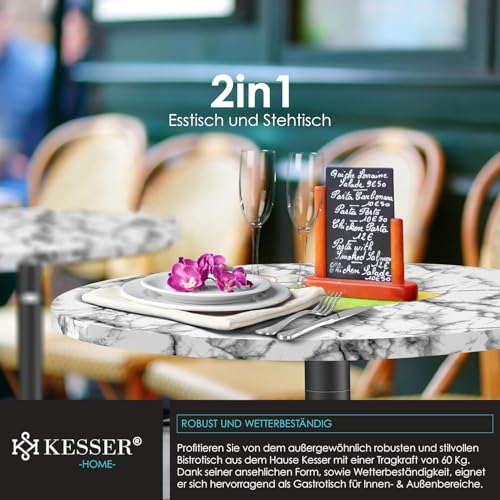 KESSER Mesa de bistró 2 en 1 – Bandeja de aluminio y acero inoxidable – Altura ajustable 70/115 cm – Mesa redonda – Interior y exterior – Funda – Mármol - imagen 8