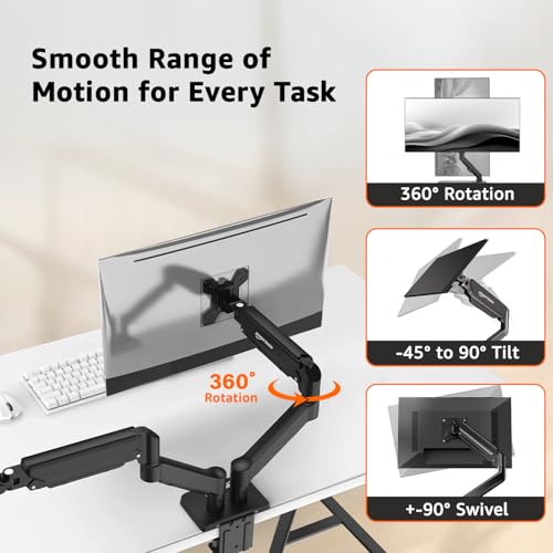 Image of Amazon Basics Heavy Duty Dual Monitor Arm with Gas Spring Adjustment for 13-32 inch Screens | Ergonomic Adjustable VESA Stand | Supports 9 Kgs Per Arm | Swivel, Tilt & Rotate | Steel & Aluminum Build