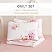Wake In Cloud - Shabby Chic Quilt Set, Floral Coquette Cottagecore Farmhouse Vintage Flowers, for Women Teen Girls, Reversible Lightweight Bedspread Coverlet, 3 Pieces, White Pink, Queen/Full Size