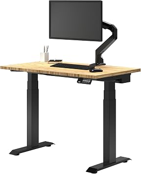 Desky Dual Mini Electric Standing Desk, 32x20 Light Bamboo Top, Adjustable Dual Motor Desk with Presets, Compact Sit Stand Workstation for Home Office Matte Black Frame