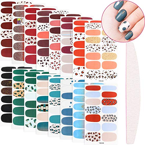 16 Sheets Full Nail Wraps Self-Adhesive Nail Art Stickers Nail Polish Stickers Colorful Nail Decals with Nail File for Women and Girls DIY Nail Art