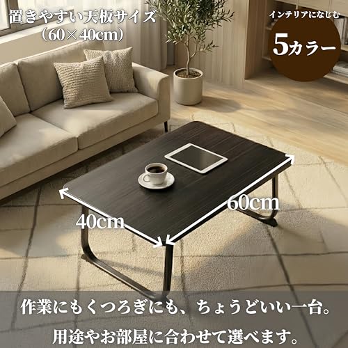 N&S ベッドテーブル ローデスク 幅60×奥行40×高さ28cm 折りたたみ式 省スペース 低い机 パソコンデスク サイドテーブル 座卓 テレワーク 在宅 学習 子供部屋 1人暮らし（5色）ZDZ07 (ブラック) [3]