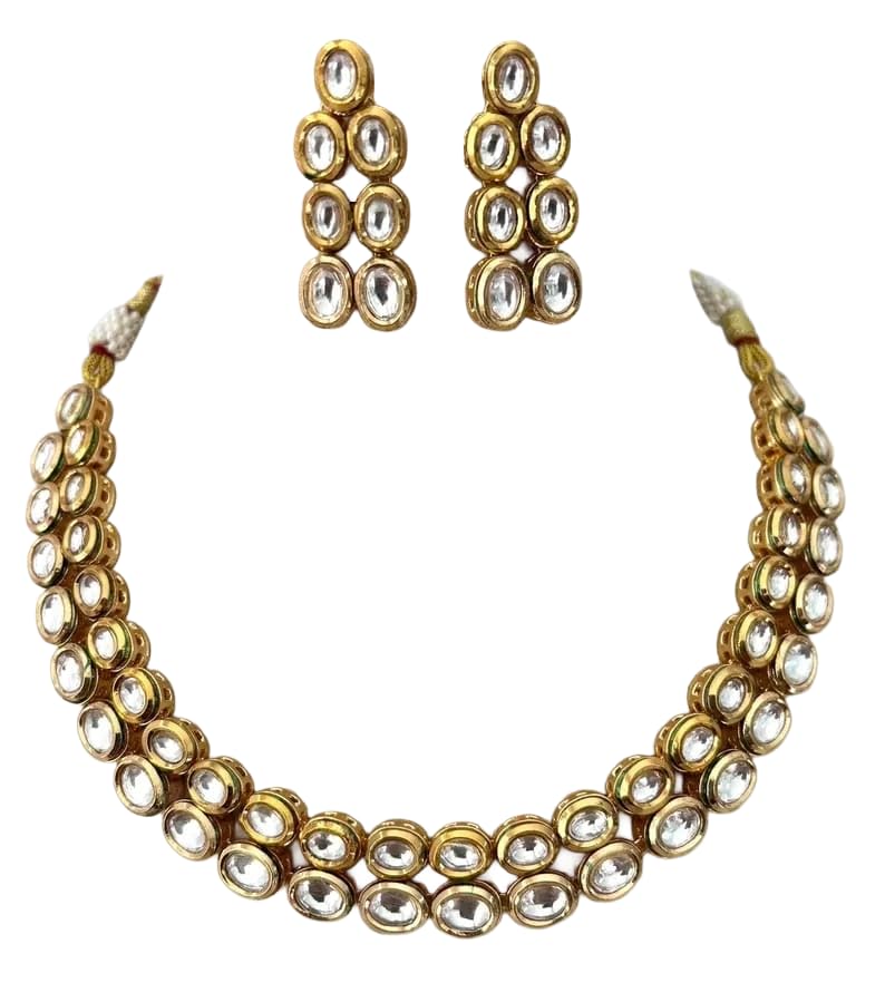 Brass Gold-Plated Kundan Choker Necklace Set with Matching Stud Earrings | Traditional Ethnic Jewellery | Wedding, Festival, Anniversary, Office Wear | Birthday Gift for Women & Girls-image-37