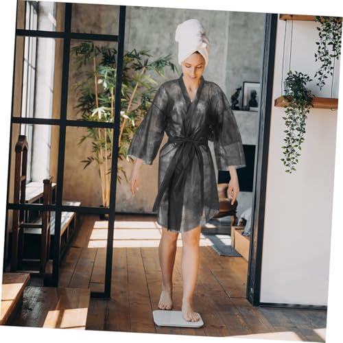VALICLUD 5pcs Disposable Spa Robes for Men and Women Soft Nonwoven Fabric Bathrobe Multiuser Shower Wraps for Salon and Spa Use and Comfortable Black4