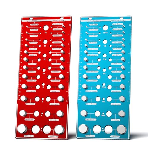 68 Nut and Bolt Thread Checker - Standard and Metric Thread Gauge (2 * 26) and Drill Bit Finder (2 * 8) Kit - Bolt Screw Sizer for Automotive, Workshop &amp; DIY