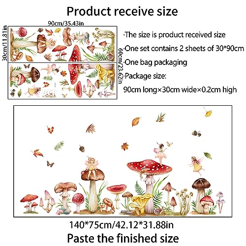 Runtoo Mushroom Butterfly Wall Stickers for Kids Bedroom Nursery, Fairy Mushroom Leaves - Image 4