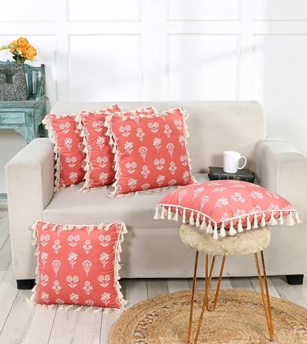 Image of ishro home Premium Cushion Cover Set of 5 | Cushion Cover 16 inch x 16 inch - Soft European Standard Fabric, Frill Design, Machine Washable | (2, Tulip Rust, 16x16 Inch)