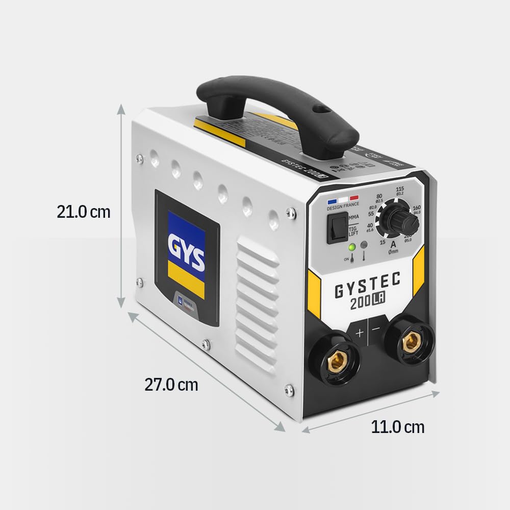 GYS, GYSTEC 200 LA, Poste à Souder à l'Électrode Enrobée 200A Monophasé 230V (MMA), TIG DC Lift, Arc Force, Antisticking, Hot Start, Avec Valise, Porte-électrode, Câble de Masse