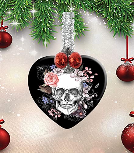 Xutai Christmas Ornaments Flower Skull Ceramic Ornament Porcelain Christmas Tree Decorations Crafts Heart Home Office Hanging Decor Poker Skull #TOP1
