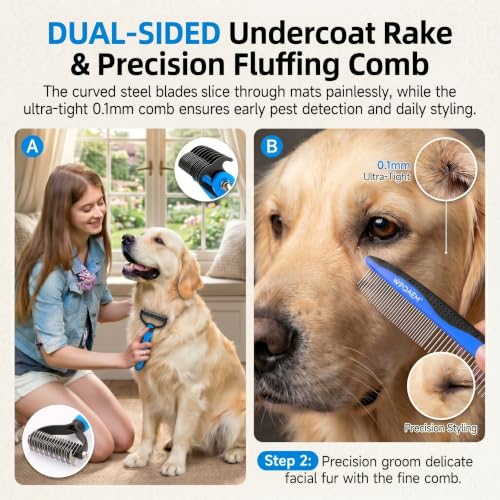Image of Self Cleaning Slicker Brush for Dog Shedding & Deshedding Grooming | Fluff & Detangle Short Long Hair, Ideal for Dogs & Cats Heavy Dense Wavy Curly Coats to Easily Prevent Severe Matting at Home