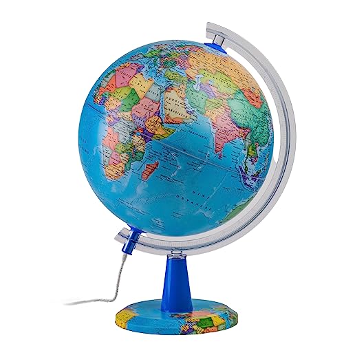 TOPGLOBE Globo iluminado de 20 cm, mapa inglés, moderno globo político, decoración educativa/geográfica/de escritorio