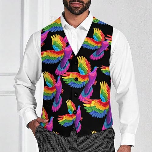 LGBT Rainbow Dove Men's Suit Vests Business Formal Dress V-Neck Waistcoat Tops with 2 Pockets2