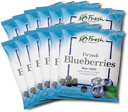 Fresh Elements Dried Blueberries, 1.2oz pack, Preservative Free, Gluten Free and Non GMO, Great for Salads and Baking, Healthy Snack ( 12 Pack )