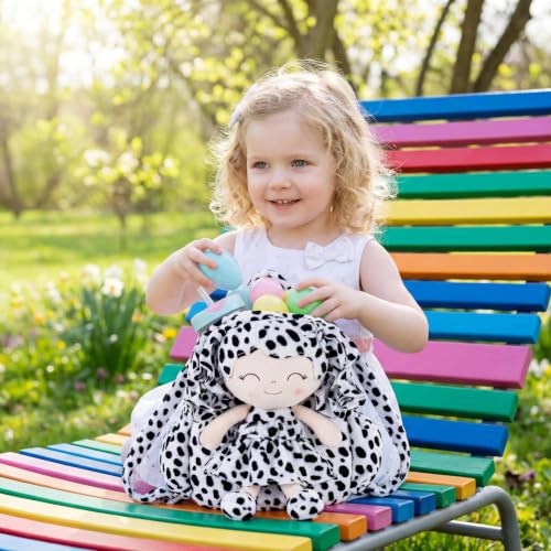 Image of Gloveleya Toddler Backpack Baby Girl Gifts Plush Curly Hair Doll Animal Edition Backpack - White with Black Spots 11''