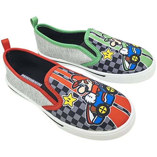 Super Mario Boys Shoes, Mariokart Mix Match Slip-on Shoes, Red/Green, Mario & Luigi Size 11