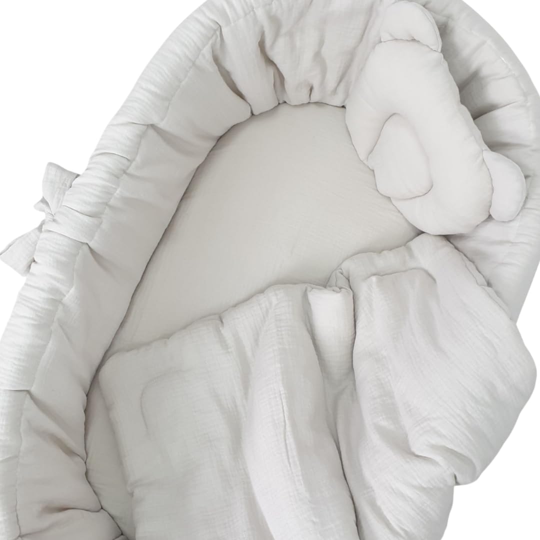 Wiklinopol Juego de ropa de cama de 4 piezas, para bebés y niños, muselina, ropa de cama para cuna, funda nórdica con sábanas en color beige