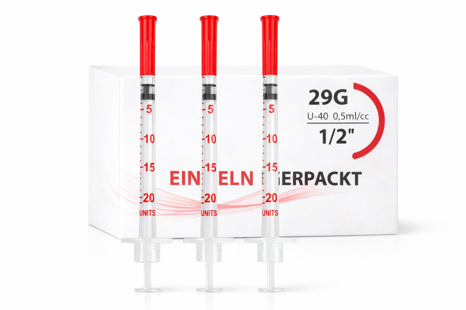 Lot de 100 tubes doseurs de précision U40 de 0,5 ml, 29 g x 1/2" (0,33 x 12,7 mm), emballés individuellement pour les soins des animaux et les applications de laboratoire