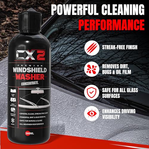 Image of Windshield Washer Fluid Concentrate for Car| 300ml | Streak-Free Glass Cleaning | Removes Dust, Bugs & Road Grime | 20ml Dilution per 1L Water | Safe for Wiper Blades & Car Glass