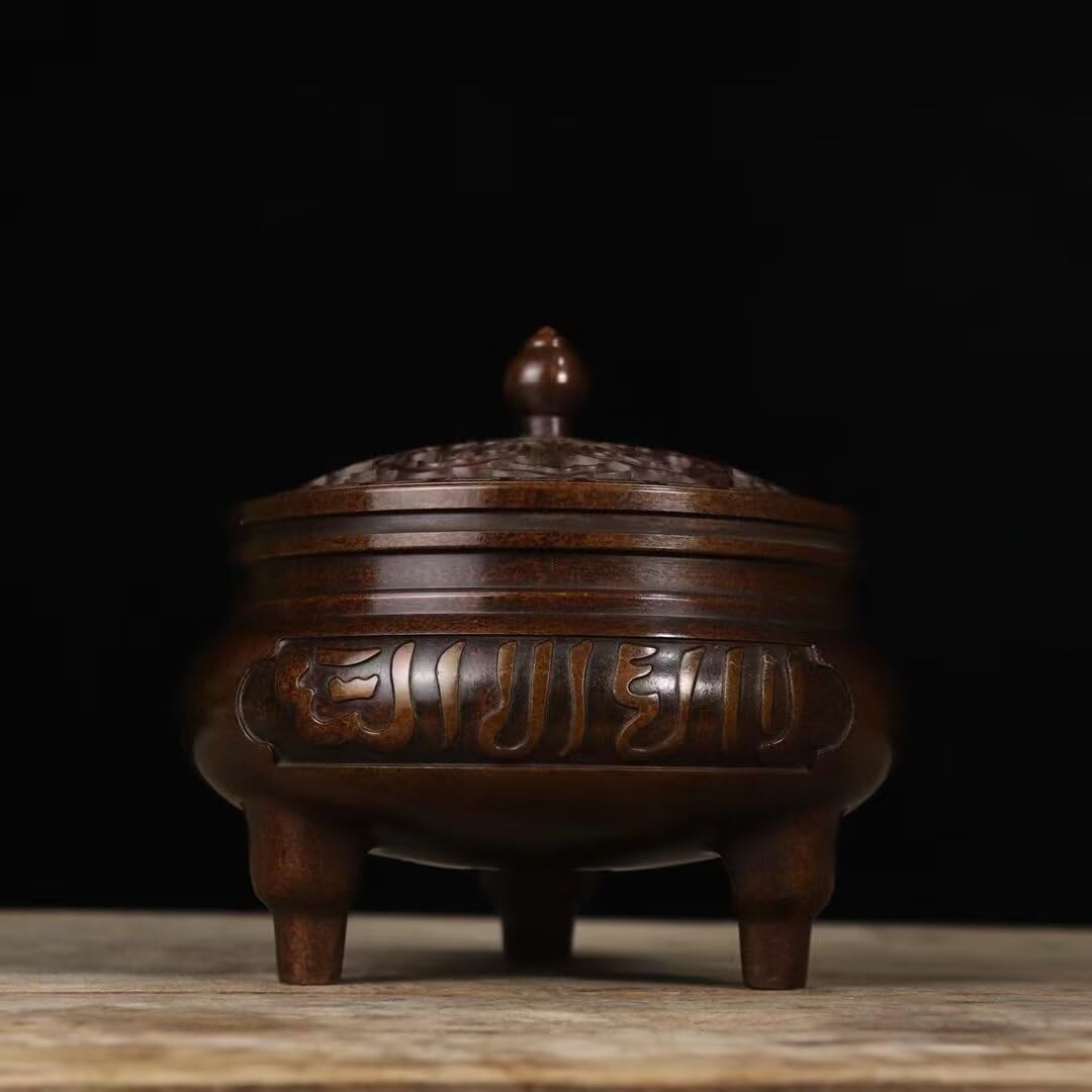 Pure Copper Incense Burner Zen Gift Household Meditation Stove Office Home Chinese Style Incense Burner with Lid Sandalwood Burner Decoration Censer