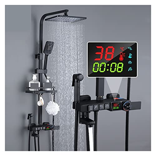 Juego de grifo de ducha con pantalla digital, columna de ducha de lluvia táctica, mezclador de ducha de baño, acabado ABS negro, moderno sistema de ducha de lluvia de lujo