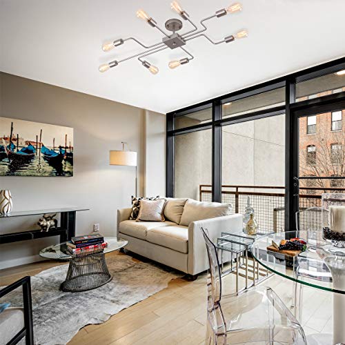 mirrea Modern Industrial Semi-Flush Mount Metal Ceiling Lighting for Rectangular Room 8 Lights (Brushed Nickel) - Image 5