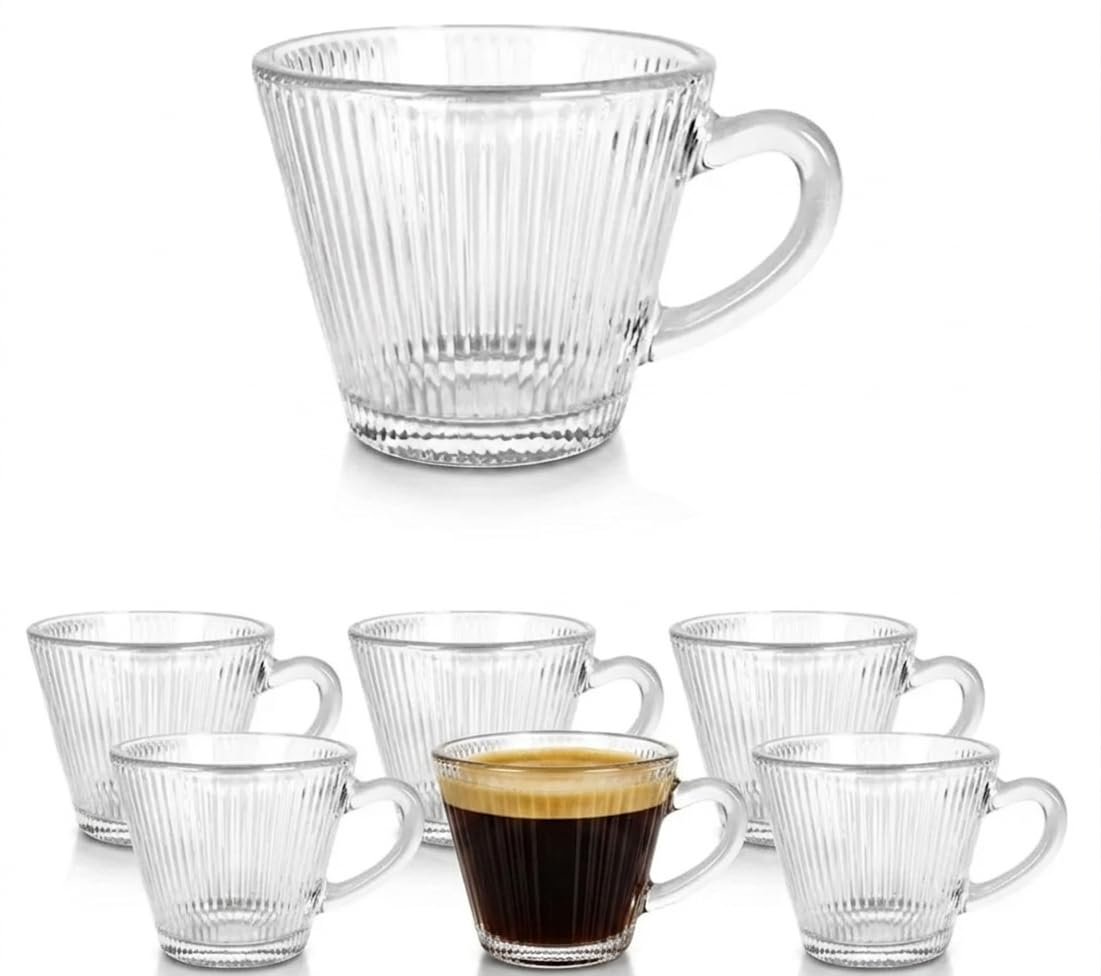 Jogo De Xícaras De Vidro Canelado Para Café Expresso Chá Retro6 Peças 90ml - RJI