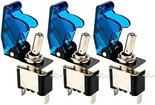 Gebildet 3pcs Rocker Toggle Switch LED Illuminated Blue, with Waterproof Boot Cap Cover, 20A 12V-24VDC, 3 Pin SPST ON/OFF Switch with Metal Bat, Used for Car Auto Truck Boat