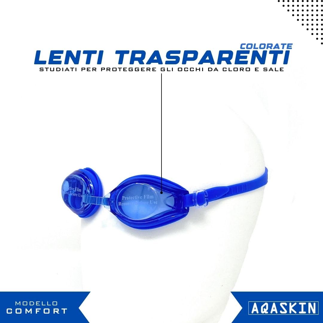 Occhialini Nuoto Professionale Modello COMFORT - SCONTI QUANTITÀ - Anti-Perdita - Piscina e Mare per Adulti e Bambini, Ponte Nasale e Fascia Elastica Regolabili.