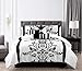 Chezmoi Collection Nobility 7-Piece White/Black Flocked Floral Comforter Set, King