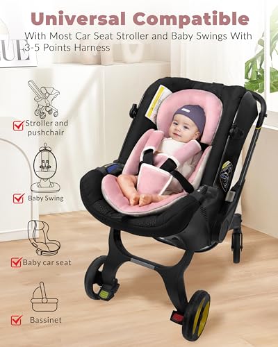 Image of Tinlyfinly Infant Car Seat Insert with Extra Cushion for Preemie to Toddler, Reversible Newborn Carseat Insert for Baby Head Body Support, Fits for Stroller, Baby Swing, Bouncer (Pink)