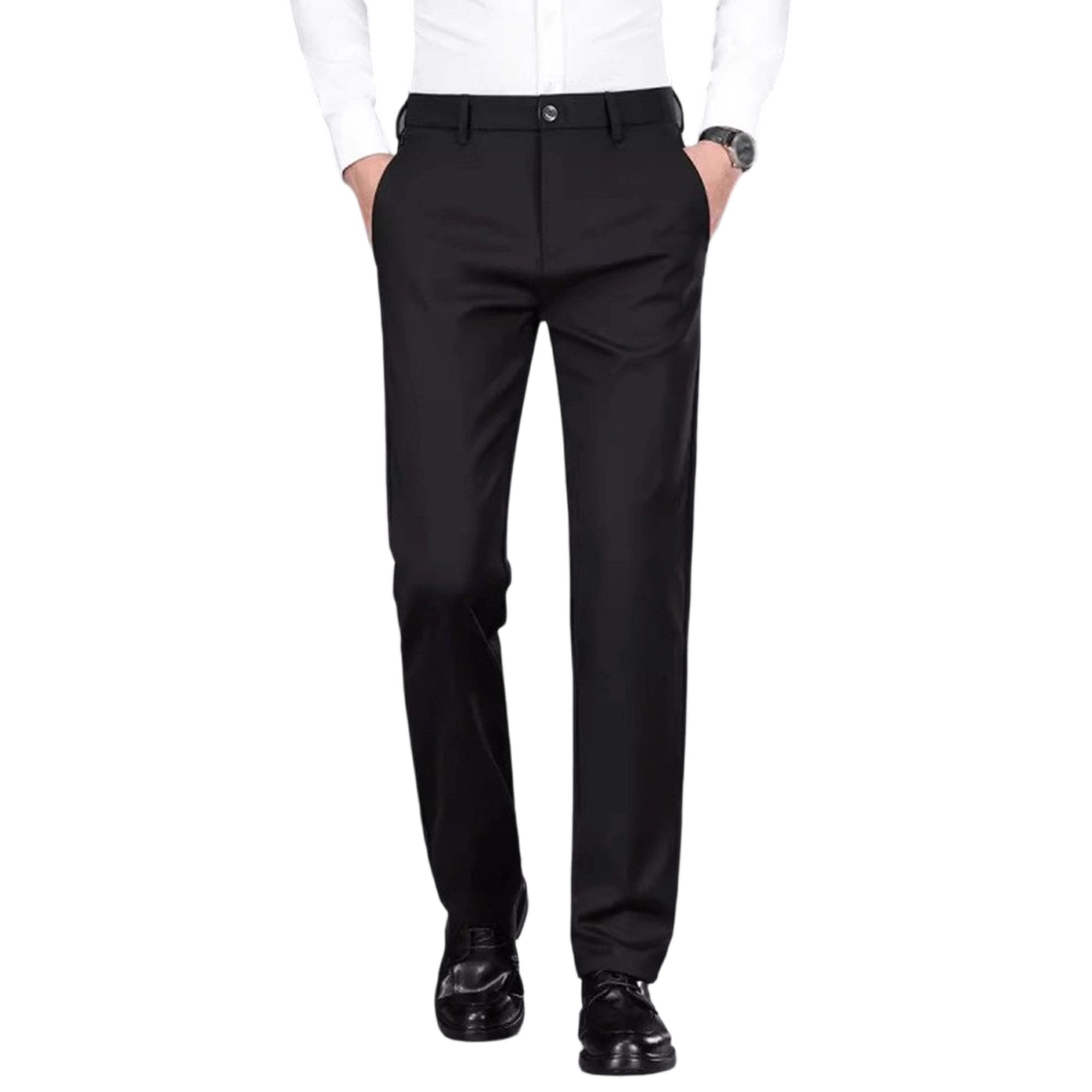Pantalones de negocios formales de pierna recta elástica para hombre | Corte entallado, ajuste clásico, sin arrugas, con bolsillos, para golf, uso diario en la oficina, color liso