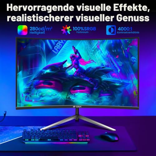 CRUA Gaming Monitor 32 Zoll 240Hz FHD 1080P PC Monitor 1500R Rahmenloses, Curved Monitor Bildschirm Unterstützt100% sRGB-1msGTG with… – Ansicht 4