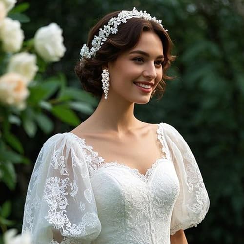 Aretes de novia BriLove con perlas simuladas y brillantes miniatura 3