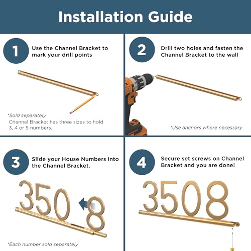 Numéros de maison modernes 6 Franklin Brass en or satiné