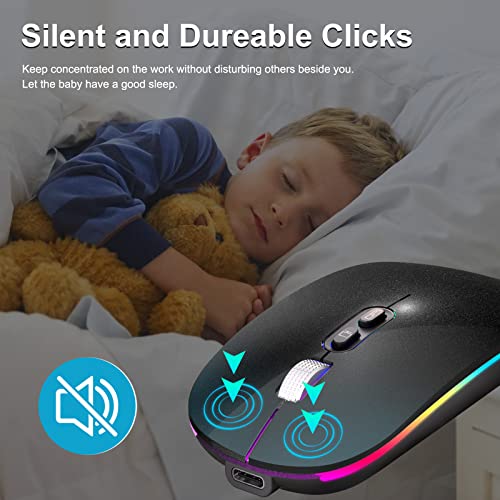 Image of OKIMO 【Upgrade】LED Wireless Mouse, Slim Silent Mouse 2.4G Portable Mobile Optical Office with USB & Type-c Receiver, 3 Adjustable DPI Levels for Notebook, PC, Laptop, Computer, MacBook (Galaxy Black)