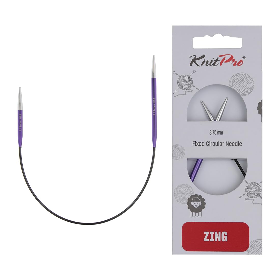 KnitPro Zing Fixed Circular Needles 9" (22.5cm), Amethyst, 3.75 mm
