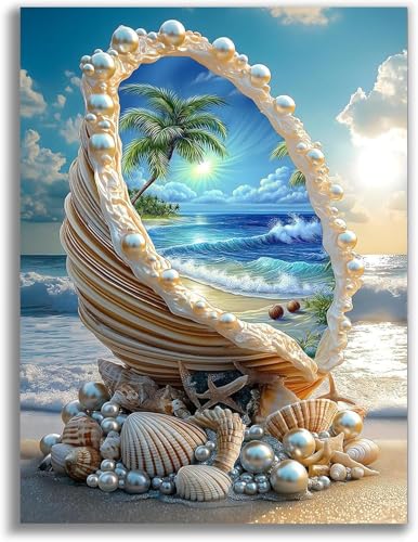 Image of Seashell and Summer Beach Stamped Cross Stitch Kits, Embroidery Starter Kit for Adult Beginners, 11CT Cross-Stitch Patterns Dimensions Kit Arts，Needlepoint Kit Crafts for Home Decor 15.7x11.8 inch