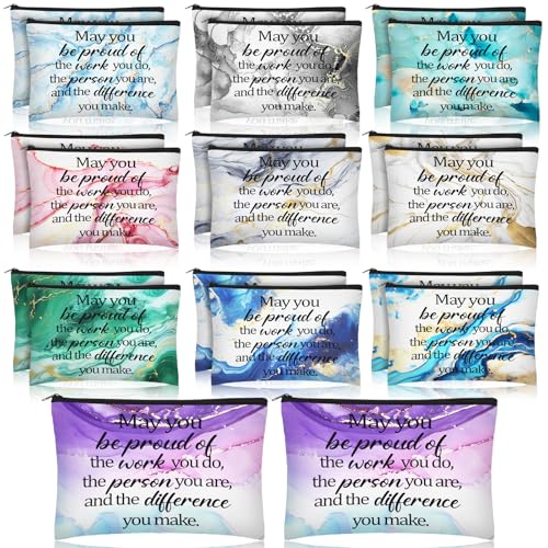 Sieral 20 Pcs Housekeeping Week Gifts Bulk 2025 Inspirational Makeup Bags Marble Cosmetic Bag with Zipper for Housekeeping Appreciation Gifts Thank You Gift