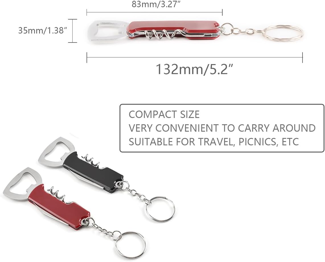 Bottle Opener Keychain,2 Pcs Key Chain Bottle Opener for Beer and Wine, Small and Practical, Easy to Carry, Open The Lids of Beer and Wine Bottle Easily (2, Black+Red) image 2