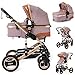 Kombi Kinderwagen 2in1 Bambimo mit Alu-Rahmen - Klick System - 4 Reifen zum abnehmen - extra großem Einkaufskorb - 2in1 Sportsitz - (Kahki mit Muster)…