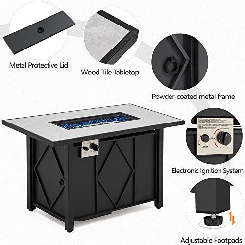 Yaheetech-43-inch-Outdoor-Propane-Gas-Fire-Pit-Table-50000-BTU-Auto-Ignition-2-in-1-Gas-Firepit-with-Ceramic-Tabletop-Steel-Base-Glass-Fire-Stones-and-Water-Resistant-Cover-CSA-Certification