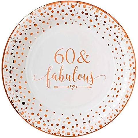 Crisky 60 Fabulous Disposable Plates for Women 60th Birthday Decorations Rose Gold Dessert, Buffet, Cake, Lunch, Dinner Disposable Plates 60th Birthday Party Table Supples, 50 Count, 9 inches Cover